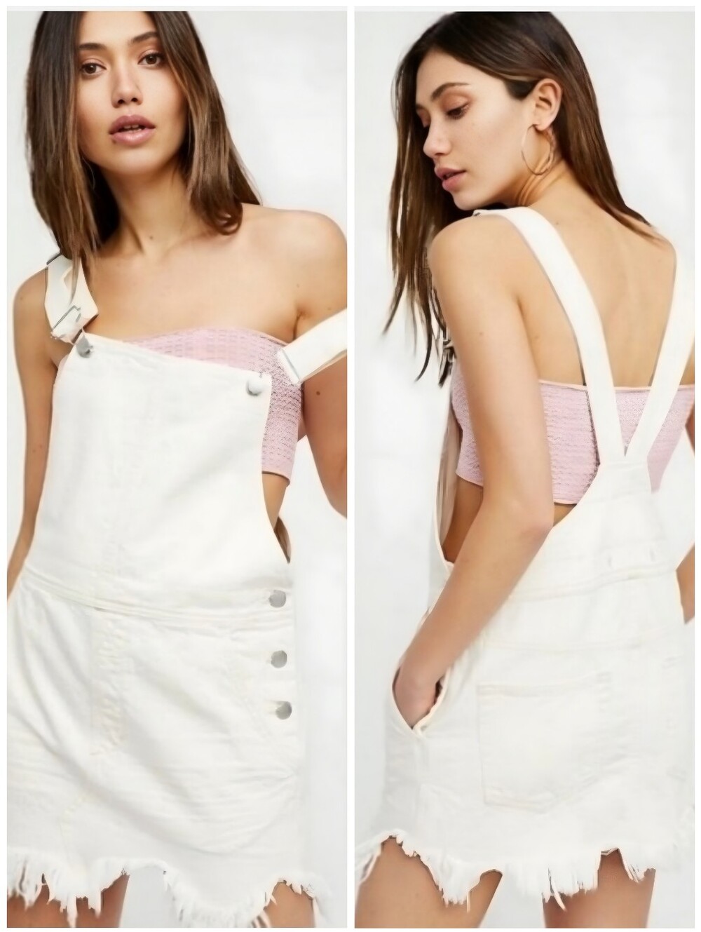 Free People Off White Fray Chewed Hem Skirt Overalls Dress, 6